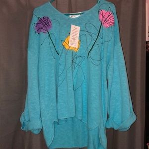 Victoria Blue Shirt With Hand-painted Flowers